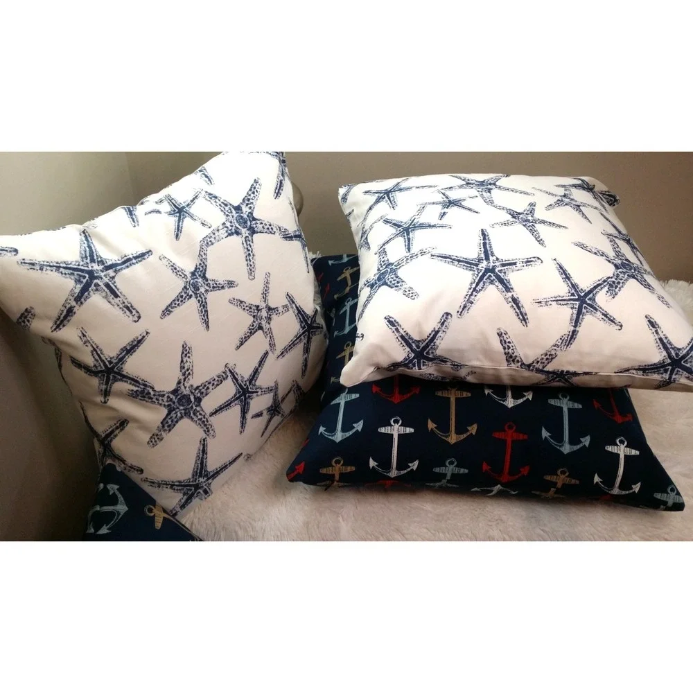 Starfish 20X20 Zippered Throw Pillow‎ Covers Pair Navy White Premier Prints NEW